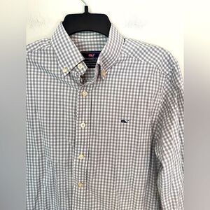 Vineyard Vines Men’s Slim Fit Whale Shirt Gray Gingham - Size Small